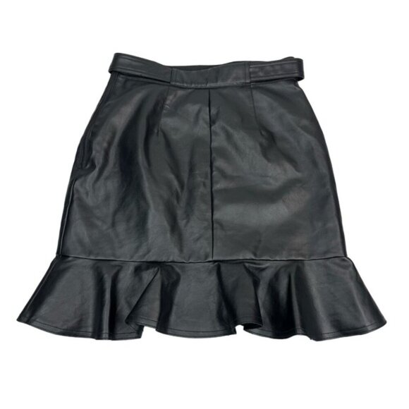 SELF-PORTRAIT Faux Leather Flounced Mini Skirt Sz 2 Black - Picture 7 of 8
